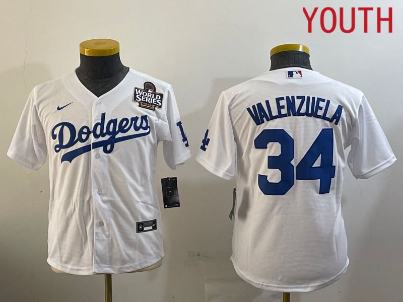 Youth Los Angeles Dodgers #34 Valenzuela White Game 2024 Nike MLB Jersey style 10292